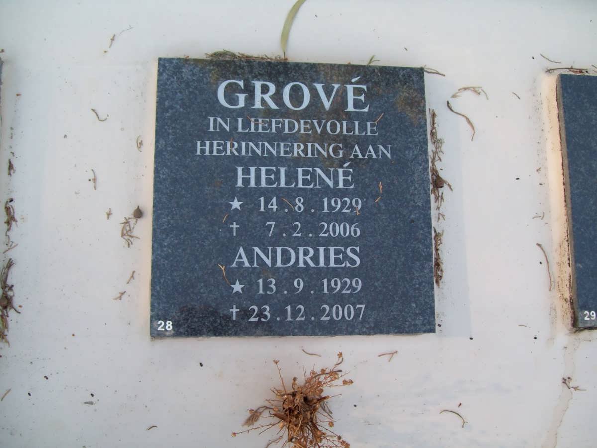 GROVE Andries 1929-2007 &amp; Helene 1929-2006