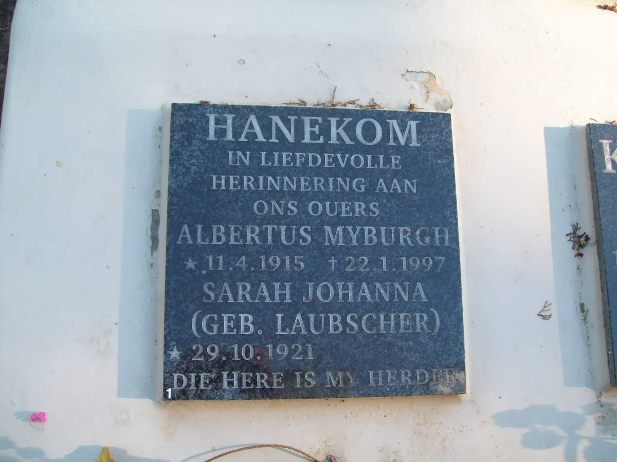 HANEKOM Albertus Myburgh 1915-1997 &amp; Sarah Johanna LAUBSCHER 1921-