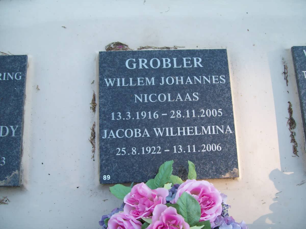 GROBLER Willem Johannes Nicolaas 1916-2005 &amp; Jacoba Wilhelmina 1922-2006