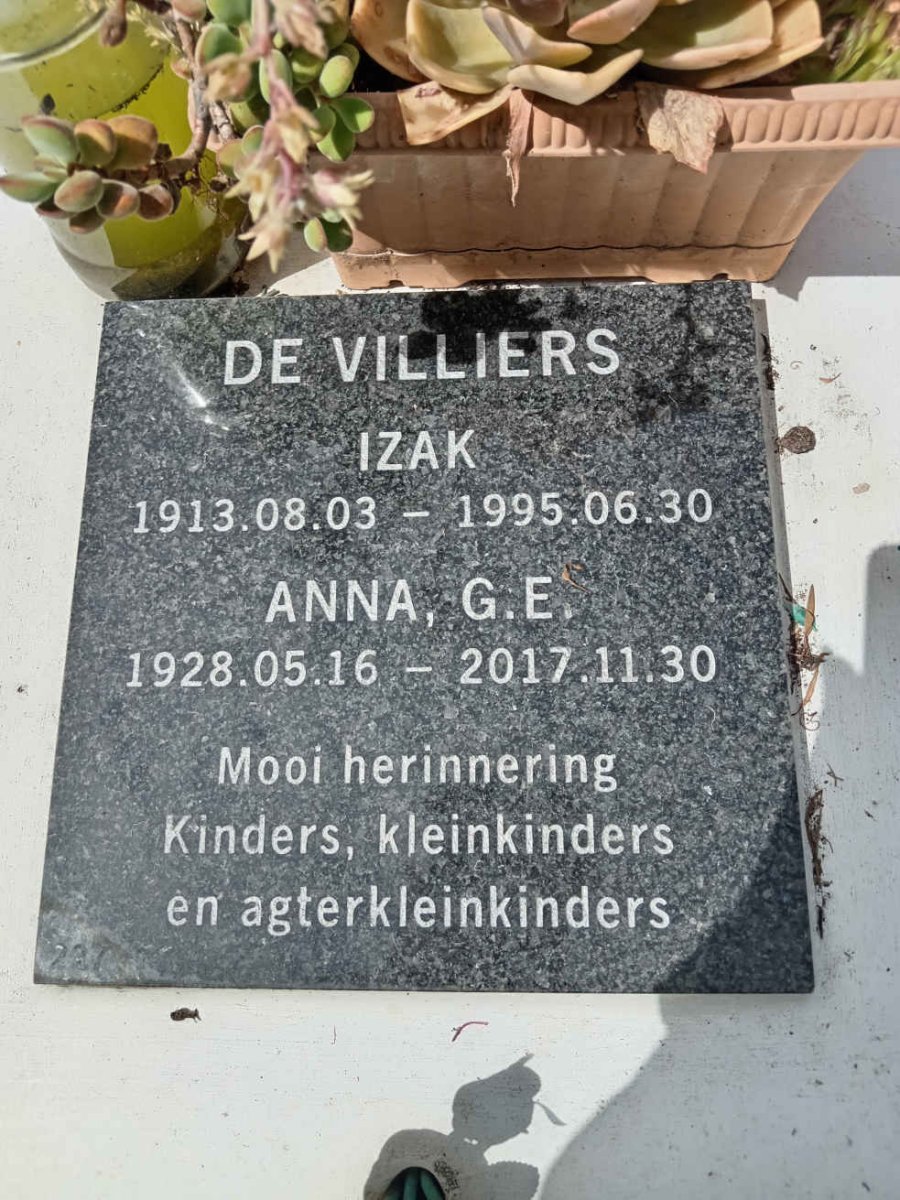 VILLIERS Izak, de 1913-1995 &amp; Anna G.E. 1928-2017