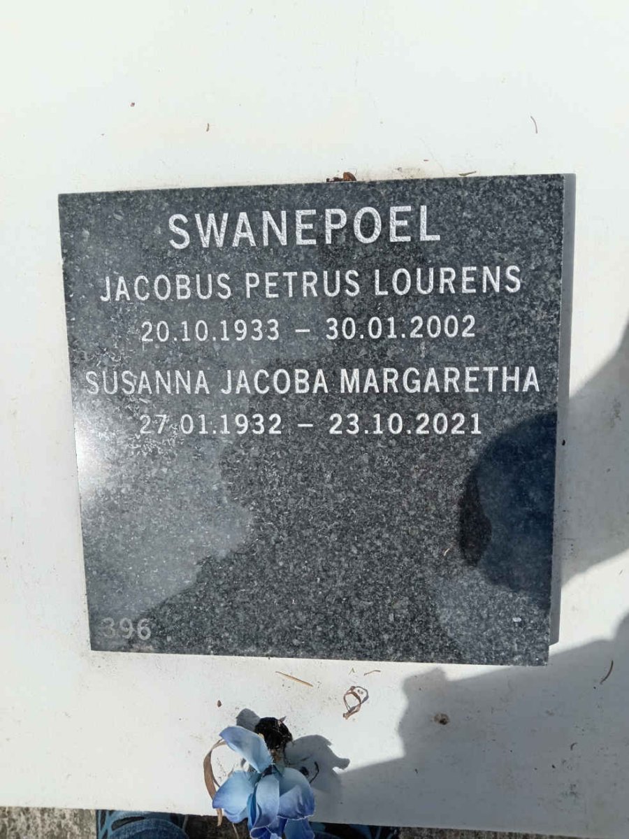 SWANEPOEL Susanna Jacoba Margaretha 1932-2021 &amp; Jacobus Petrus Lourens 1933-2002