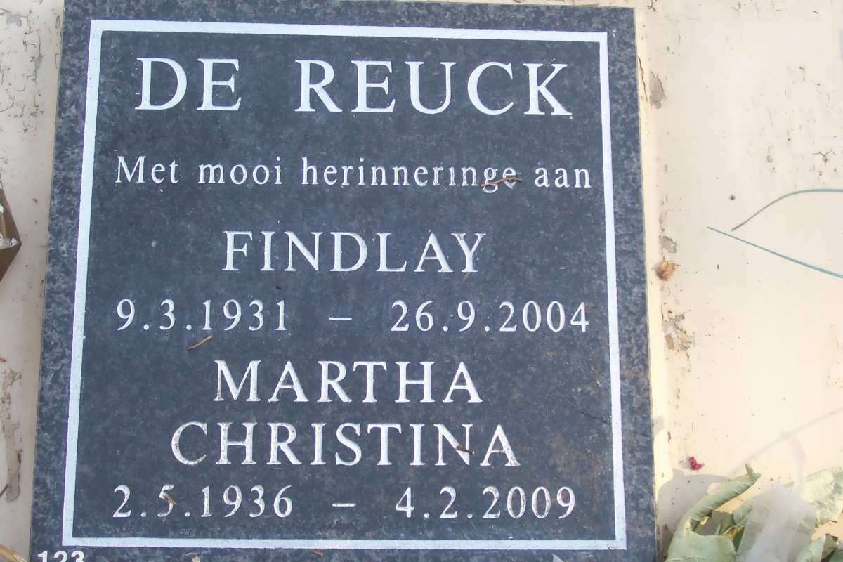 REUCK Findlay, de 1931-2004 &amp; Martha Christina 1936-2009
