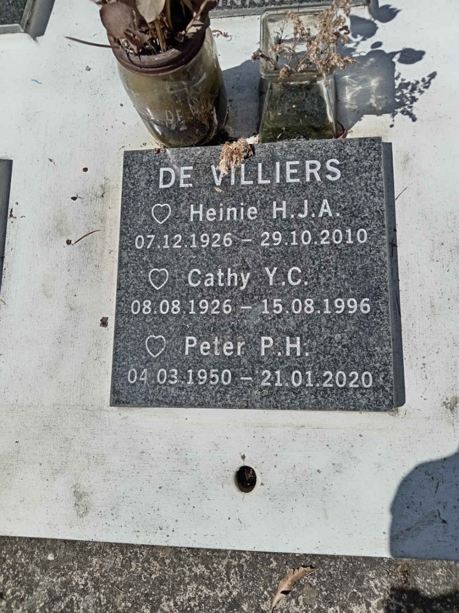 VILLIERS Heinie H.J.A., de 1926-2010 &amp; Cathy Y.C. 1926-1996 :: DE VILLIERS Peter P.H. 1950-2020