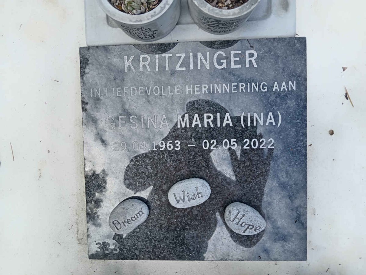 KRITZINGER Gesina Maria 1963-2022