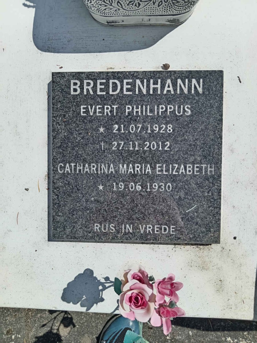 BREDENHANN Evert Philippus 1928-2012 &amp; Catharina Maria Elizabeth 1930-