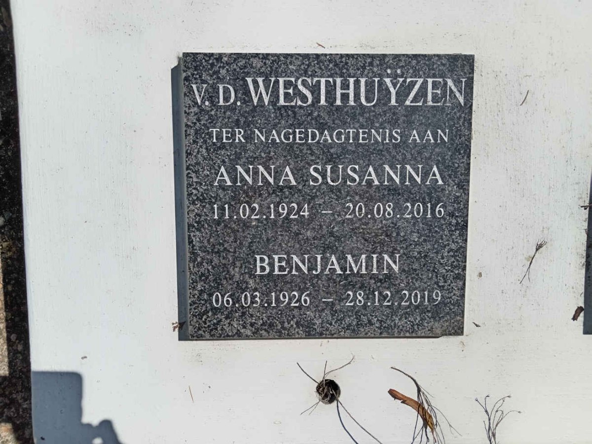 WESTHUYZEN Anna Susanna, v.d. 1924-2016 &amp; Benjamin 1926-2019