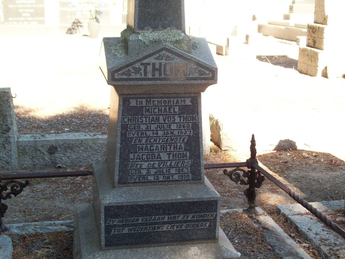 THOM Michael Christian Vos 1860-1927 &amp; Magaritha Jacoba DE VILLIERS 1867-1918