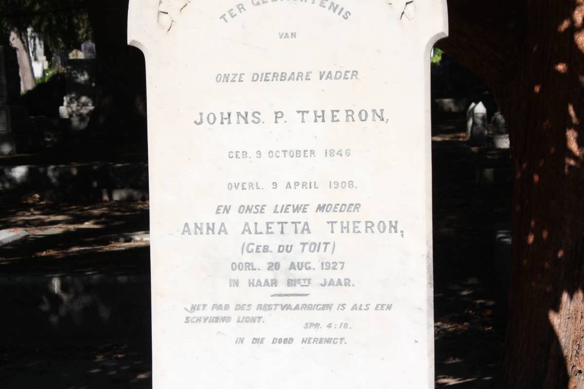 THERON Johns. P. 1846-1908 &amp; Anna Aletta DU TOIT -1927