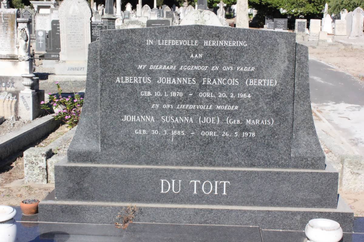 TOIT Albertus Johannes Francois, du 1878-1964 &amp; Johanna Susanna MARIAS 1885-1978