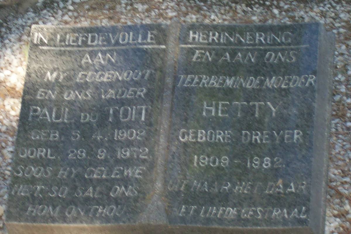 TOIT Paul, du 1902-1972 &amp; Hetty DREYER 1909-1982