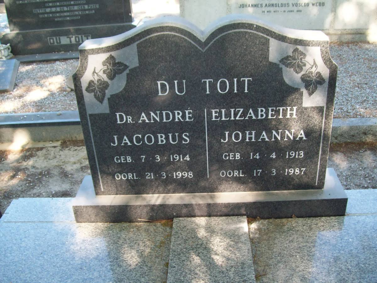 TOIT André Jacobus, du 1914-1998 &amp; Elizabeth Johanna 1913-1987