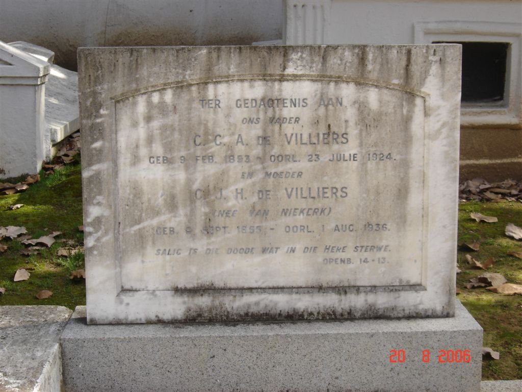VILLIERS C.C.A., de 1893-1924 &amp; C.J.H. VAN NIEKERK 1853-1936