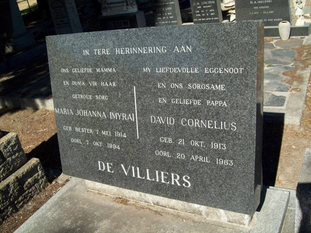 VILLIERS David Cornelius, de 1913-1963 &amp; Maria Johanna BESTER 1914-1994