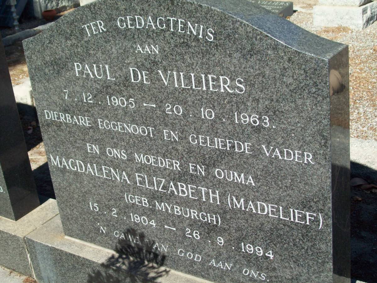 VILLIERS Paul, de 1905-1963 &amp; Magdalena Elizabeth MYBURGH 1904-1994
