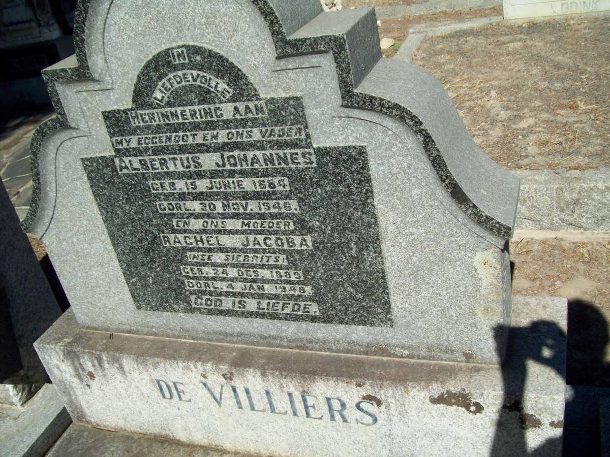 VILLIERS Albertus Johannes, de 1884-1946 &amp; Rachel Jacoba SIEBRITS 1889-1948