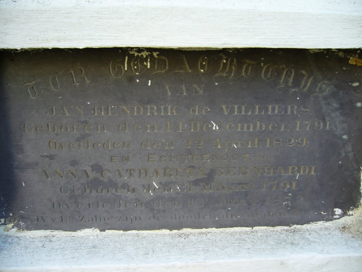 VILLIERS Jan Hendrik, de 1791-1829 &amp; Anna Catharina BERNHARDI  1791-1872
