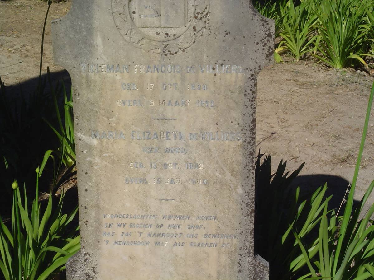 VILLIERS Tielman? Francois., de ?1828-19?? &amp; Maria Elizabeth HUGH? 1882-1904?