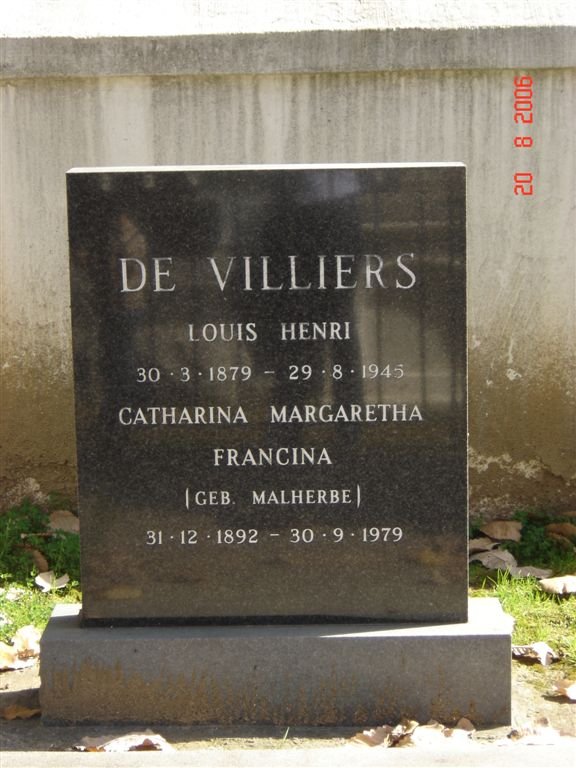 VILLIERS Louis Henri, de 1879-1945 &amp; Catharina Margaretha Francina MALHERBE 1892-1979