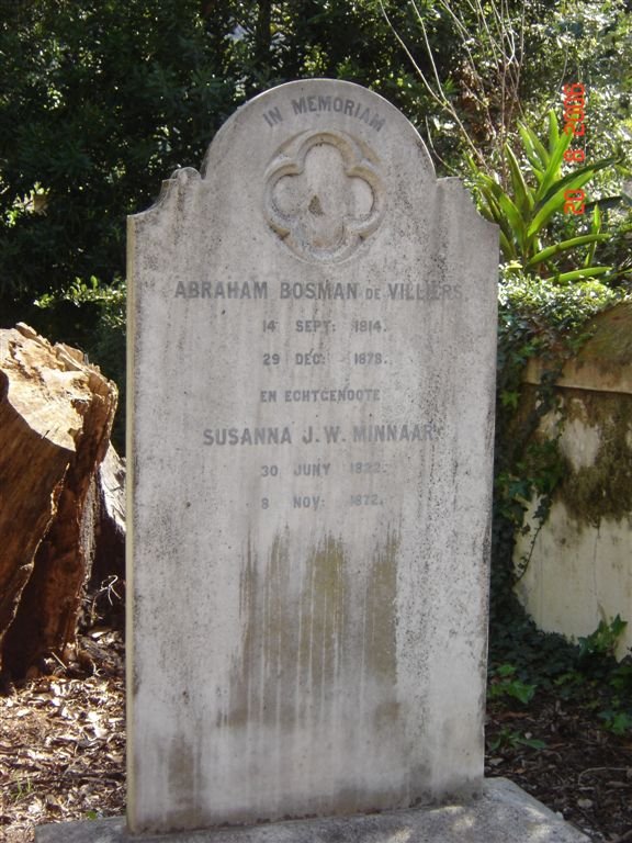 VILLIERS Abraham Bosman, de 1814-1878  &amp; Susanna J.W. MINNAAR 1822-1872
