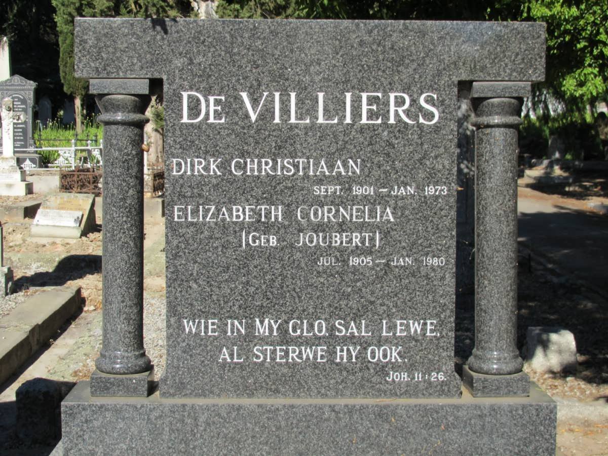 VILLIERS Dirk Christiaan, de 1901-1973 &amp; Elizabeth Cornelia JOUBERT 1905-1980