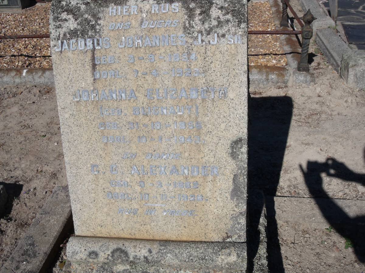 VILLIERS Jacobus Johannes J.J., de 1854-1923 &amp; Johanna Elizabeth BLIGNAUT 1856-1943 :: ALEXANDER C.G. 1882-1928