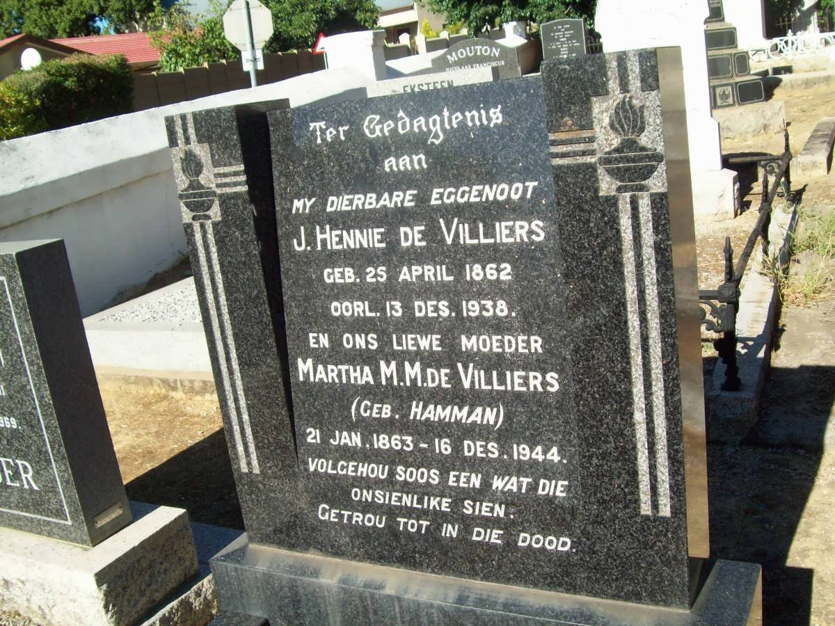 VILLIERS J. Hennie, de 1862-1938 &amp; Martha M.M. HAMMAN 1863-1944
