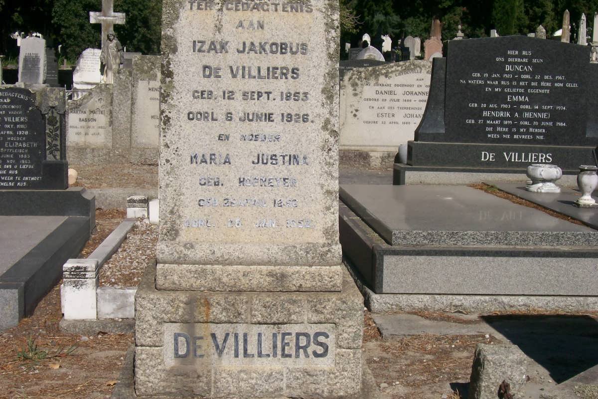VILLIERS Izak Jacobus, de 1853-1926 &amp; Maria Justina HOFMEYER 1856-1952 