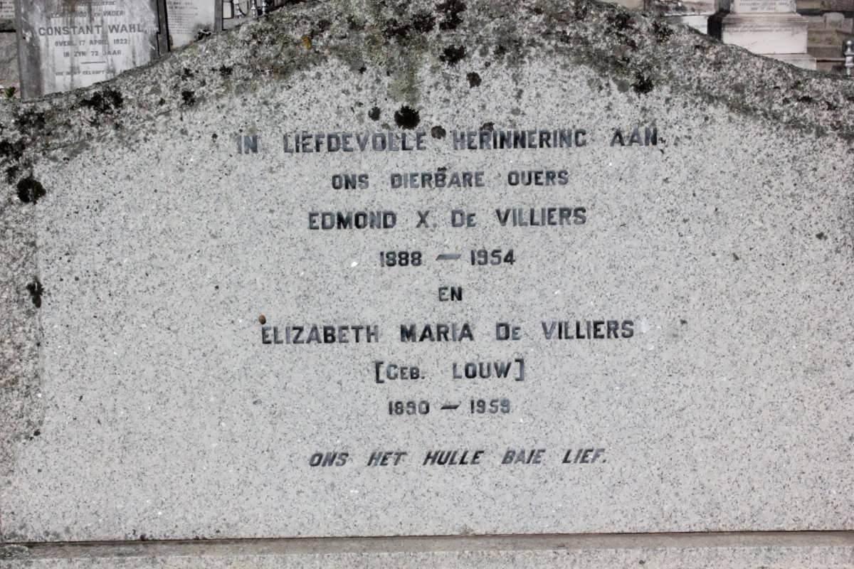 VILLIERS Edmond X., de 1888-1954 &amp; Elizabeth Maria LOUW 1890-1959