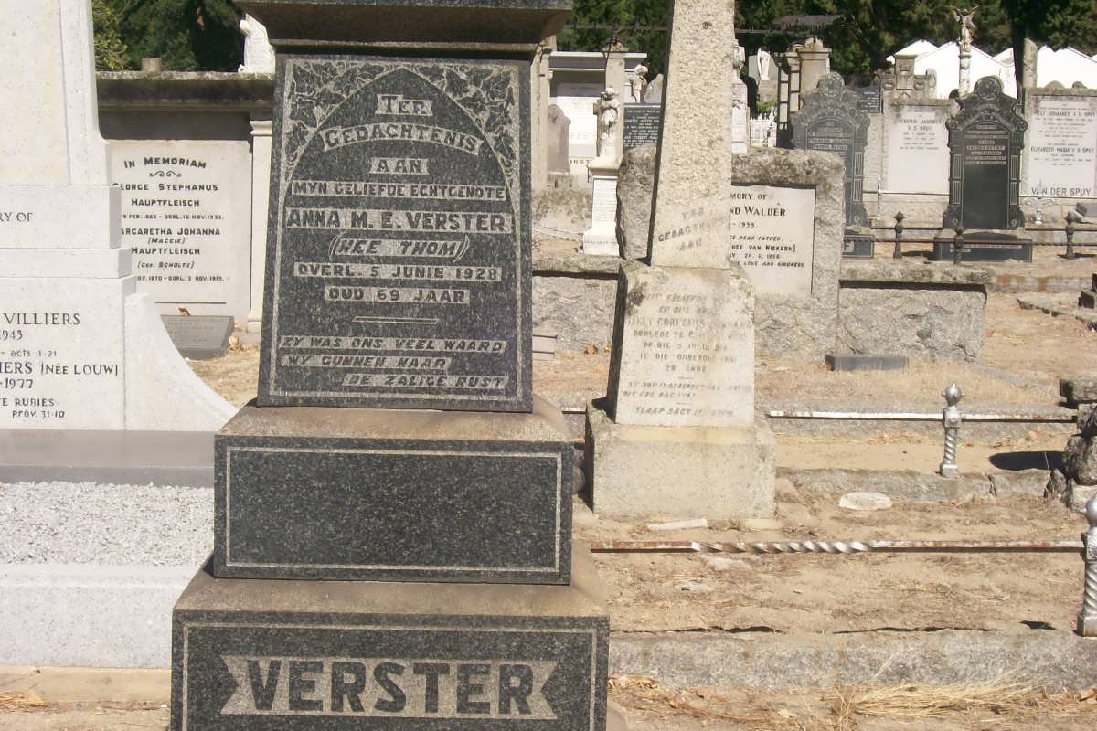 VERSTER Thomas G.J. 1863-1937 &amp; Anna M.E. THOM -1928 :: VERSTER Pauline J. nee JORDAAN -1957