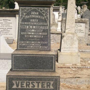 VERSTER Thomas G.J. 1863-1937 &amp; Anna M.E. THOM -1928 :: VERSTER Pauline J. nee JORDAAN -1957