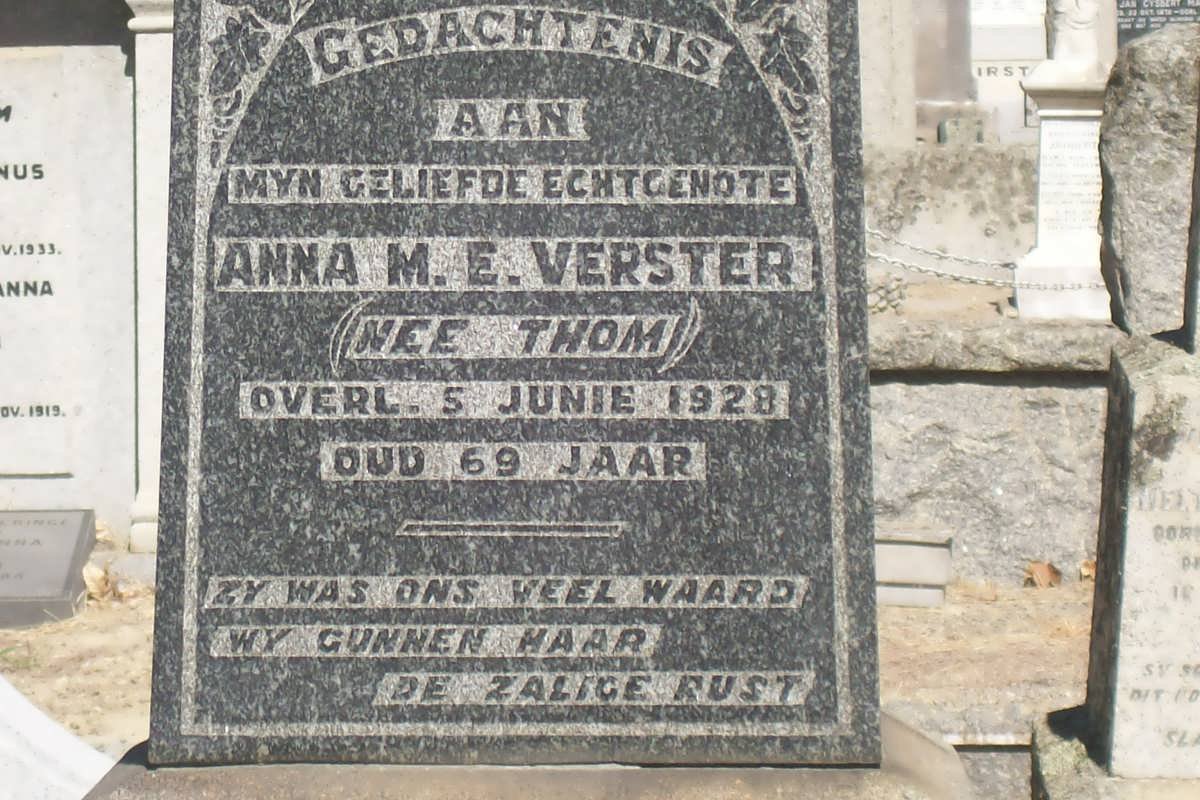 VERSTER Anna M.E. nee THOM -1928