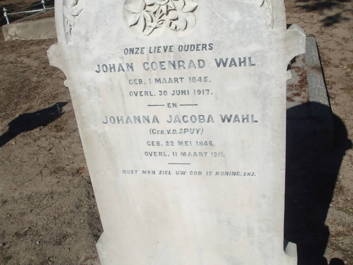 WAHL Johan Coenrad 1845-1917 &amp; Johanna Jacoba V.D. SPUY 1846-1911
