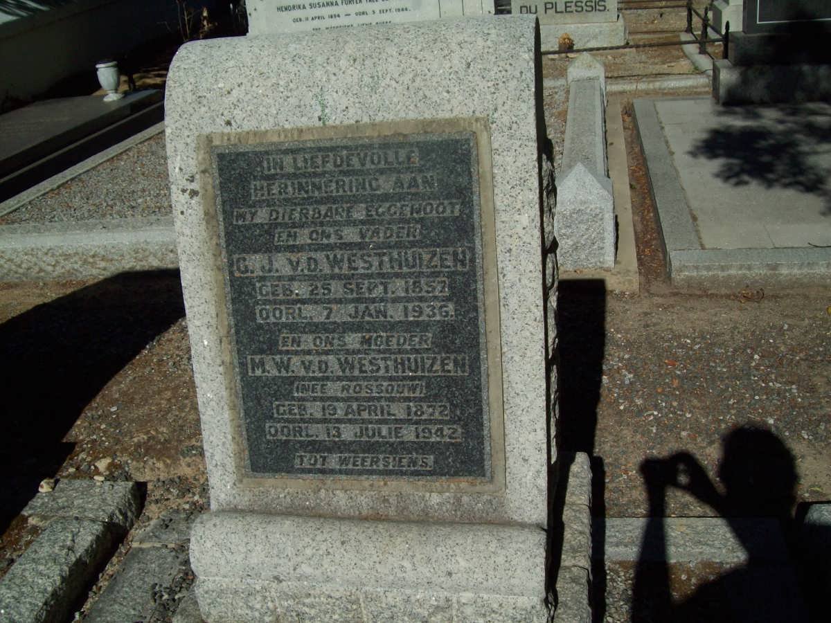 WESTHUIZEN C.J., v.d. 1857-1936 &amp; M.W. ROSSOUW 1872-1942