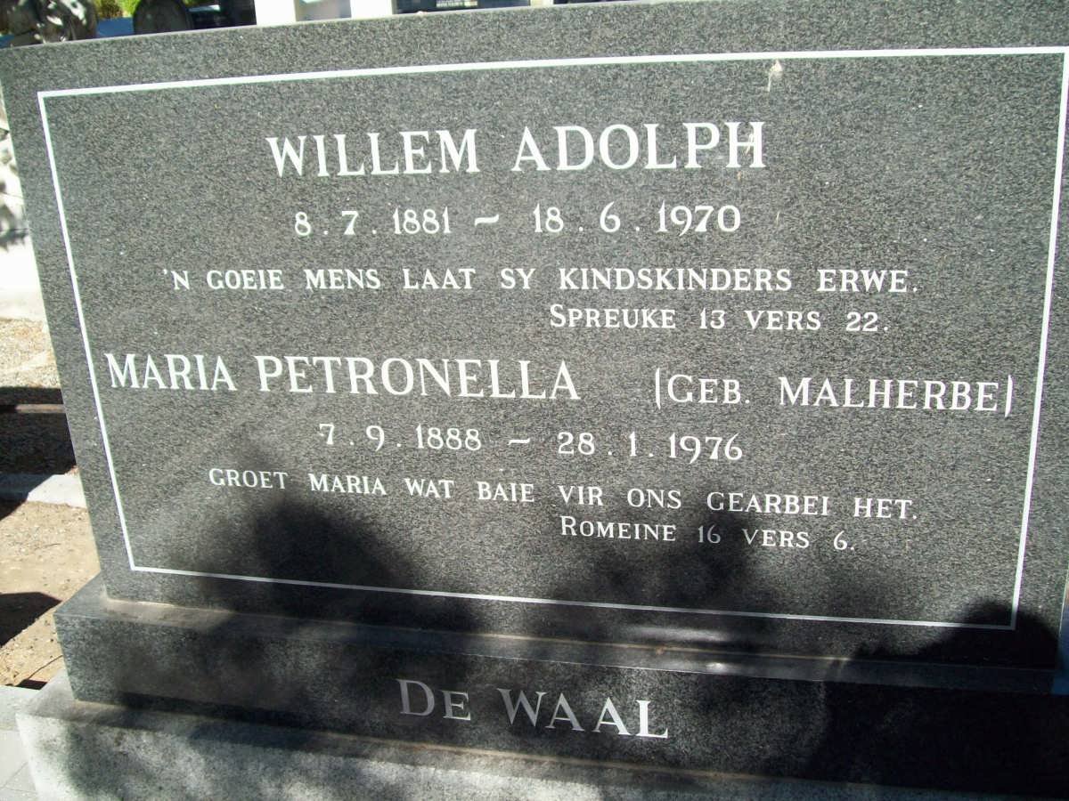 WAAL Willem Adolph, de 1881-1970 &amp; Maria Petronella MALHERBE 1888-1976