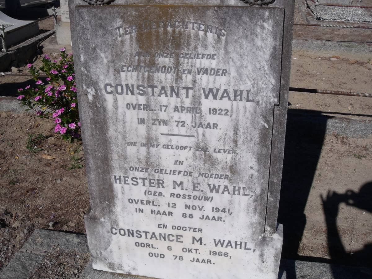 WAHL Constant -1922 &amp; Hester M.E. ROSSOUW -1941 :: WAHL Constance M. -1966