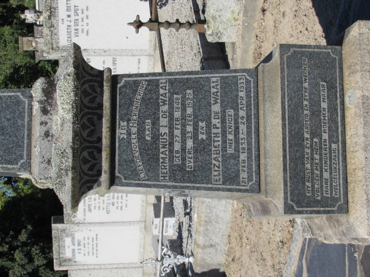 WAAL Hermanus L., de 1848-1925 &amp; Elizabeth P. KRIGE 1853-1933