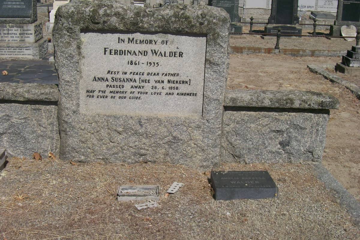 WALDER Ferdinand 1861-1935 &amp; Anna Susanna VAN NIEKERK -1958 :: WALDER Amelia Barbera 1902-1999