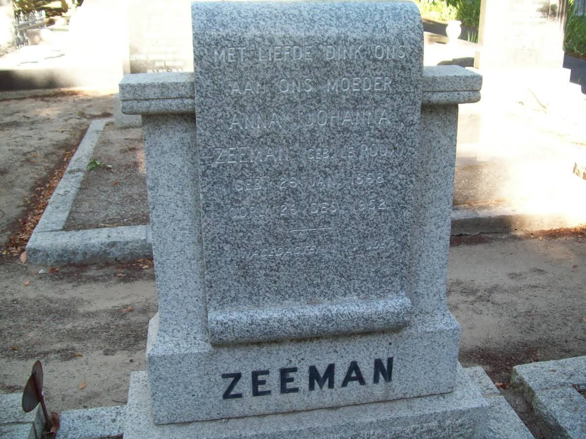 ZEEMAN Anna Johanna nee LE ROUX 1868-1952
