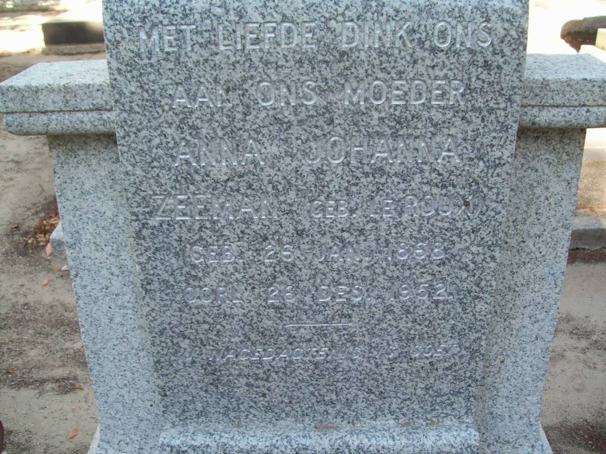 ZEEMAN Anna Johanna nee LE ROUX 1868-1952