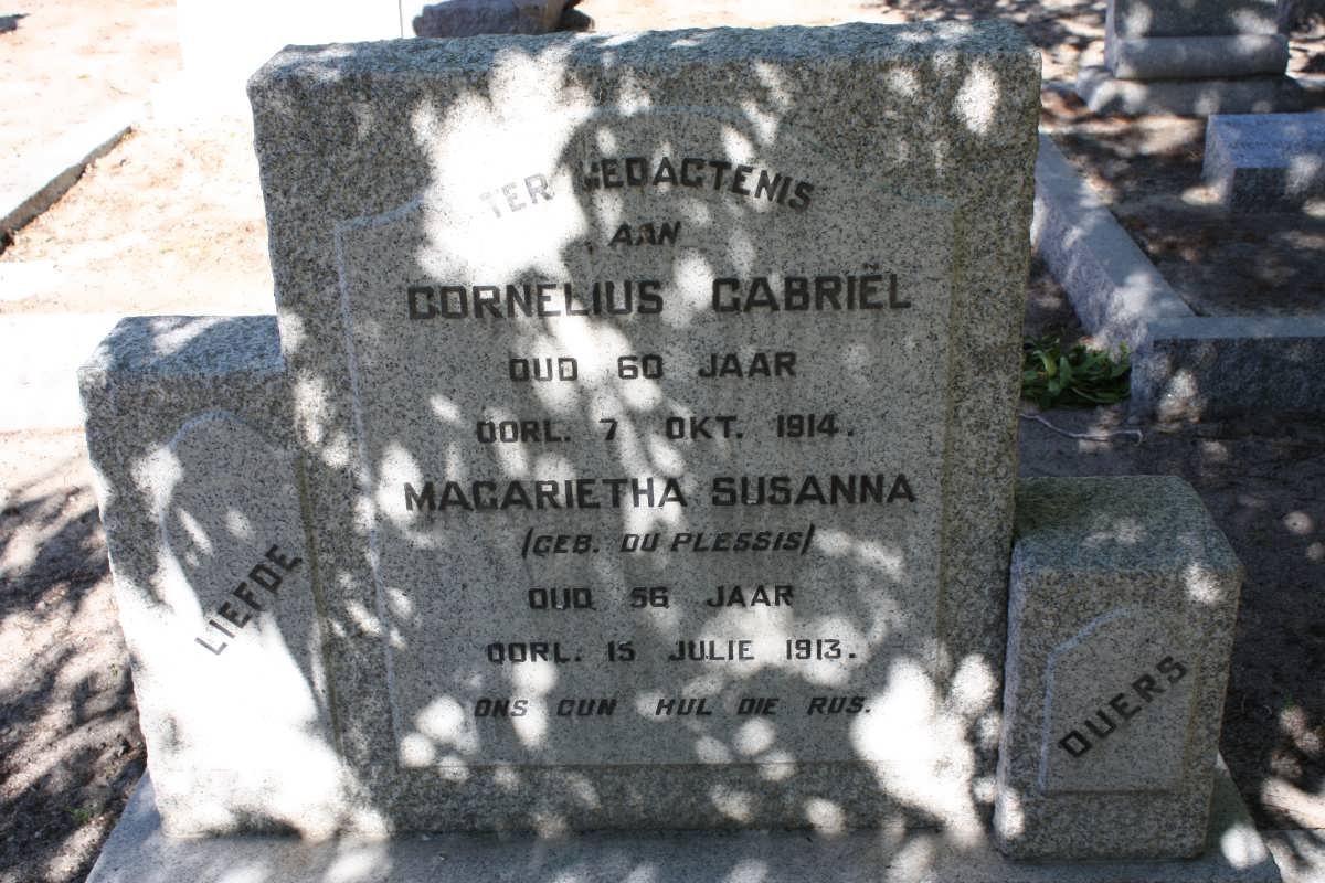 ? Cornelius Gabriël -1914 &amp; Magarietha Susanna DU PLESSIS -1913