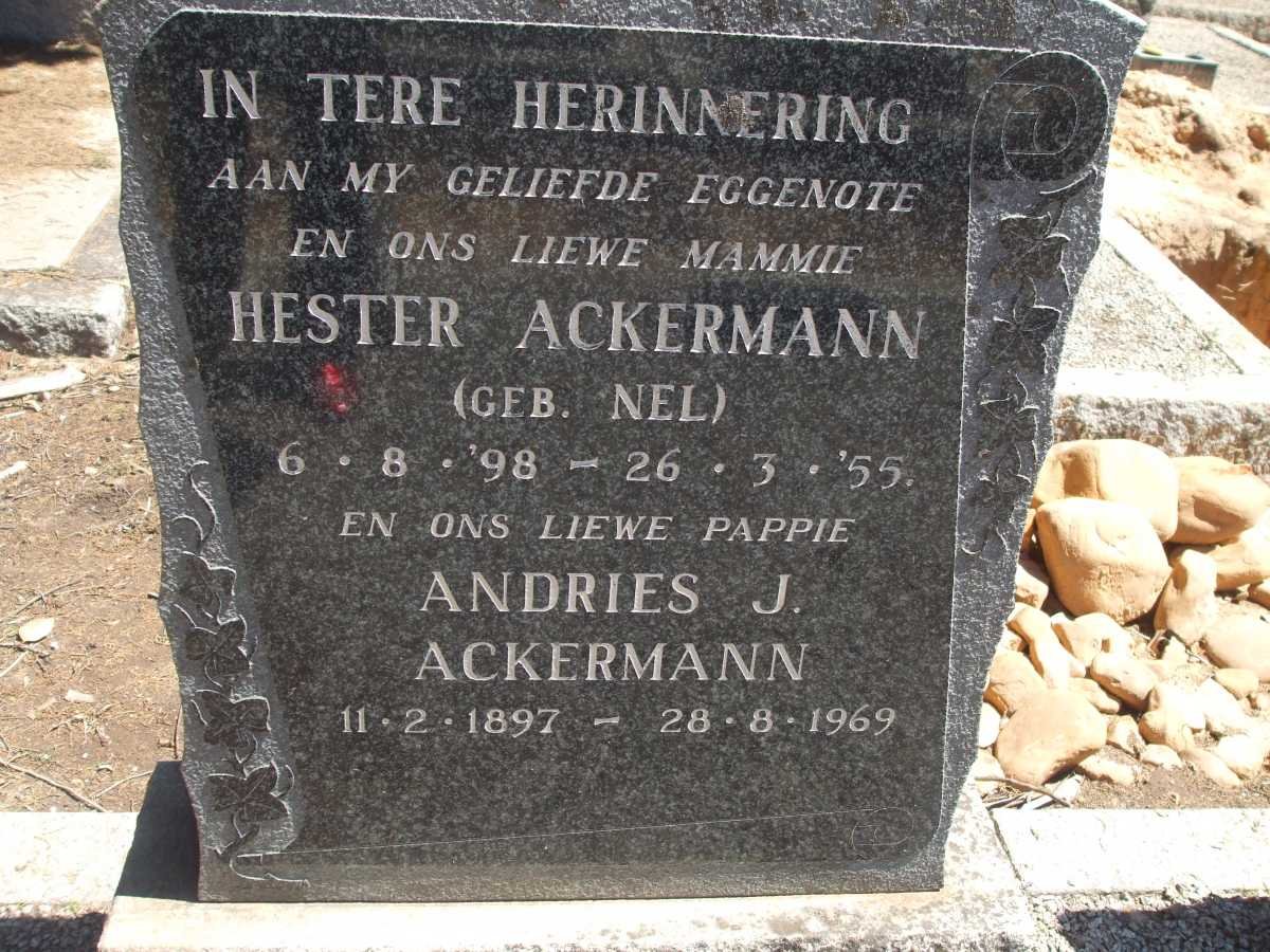 ACKERMANN Andries J. 1897-1969 &amp; Hester NEL 1898-1955