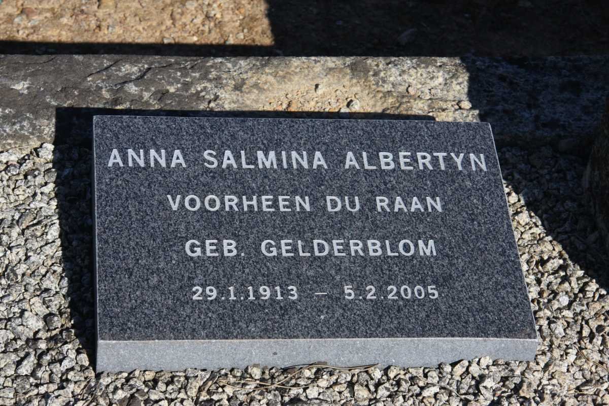 ALBERTYN Anna Salmina voorheen DU RAAN nee GELDERBLOM 1913-2005