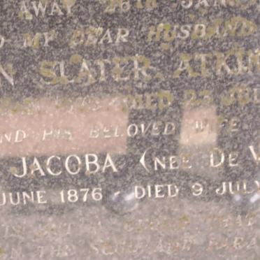 ATKINS John Slater -1952 &amp; Elizabeth Jacoba DE VILLIERS 1876-1955
