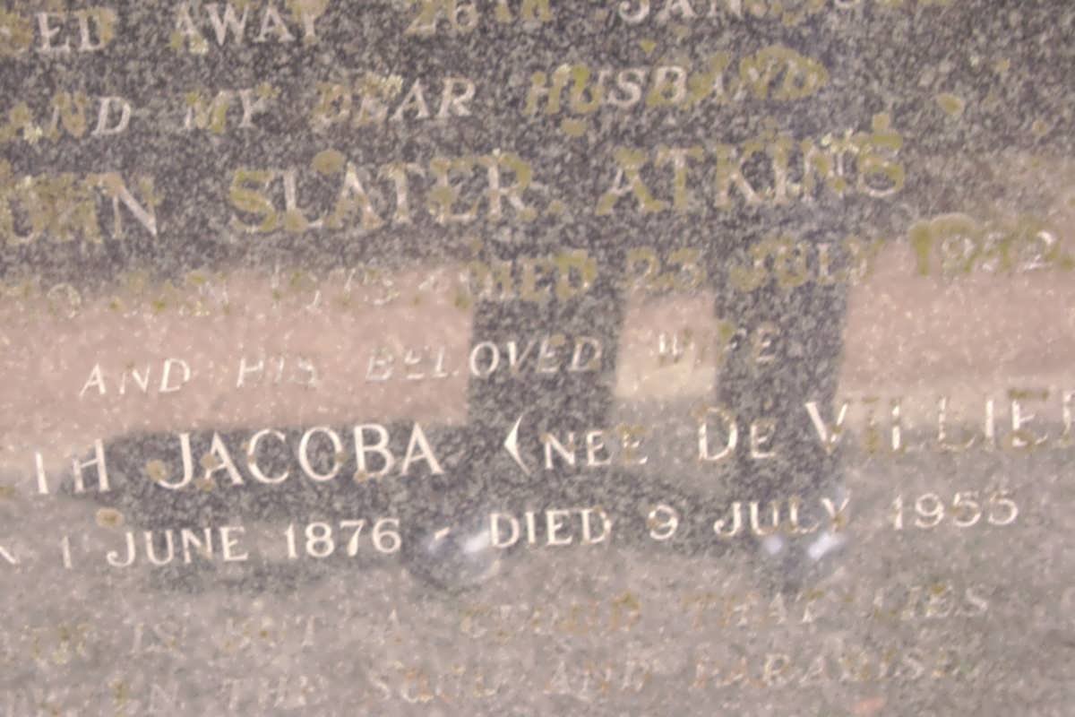 ATKINS John Slater -1952 &amp; Elizabeth Jacoba DE VILLIERS 1876-1955