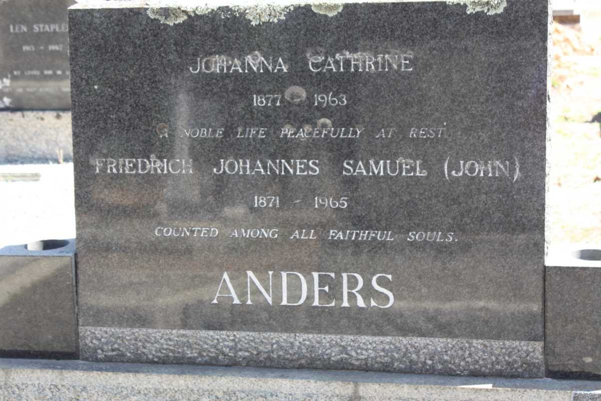 ANDERS Friedrich Johannes Samuel 1871-1965 &amp; Johanna Cathrine 1877-1963