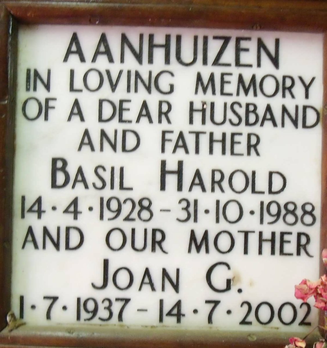 AANHUIZEN Basil Harold 1928-1988 Joan G. 1937-2002