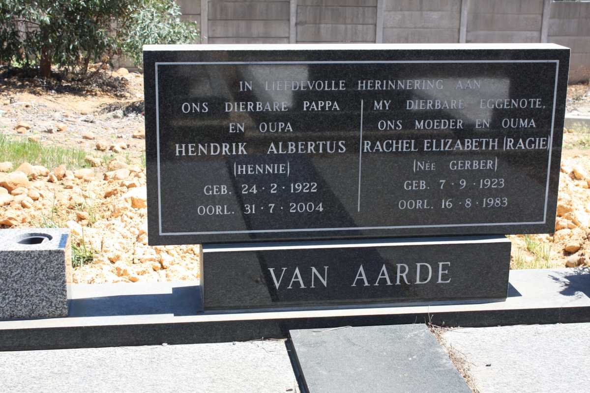 AARDE Hendrik Albertus, van 1922-2004 &amp; Rachel Elizabeth GERBER 1923-1983