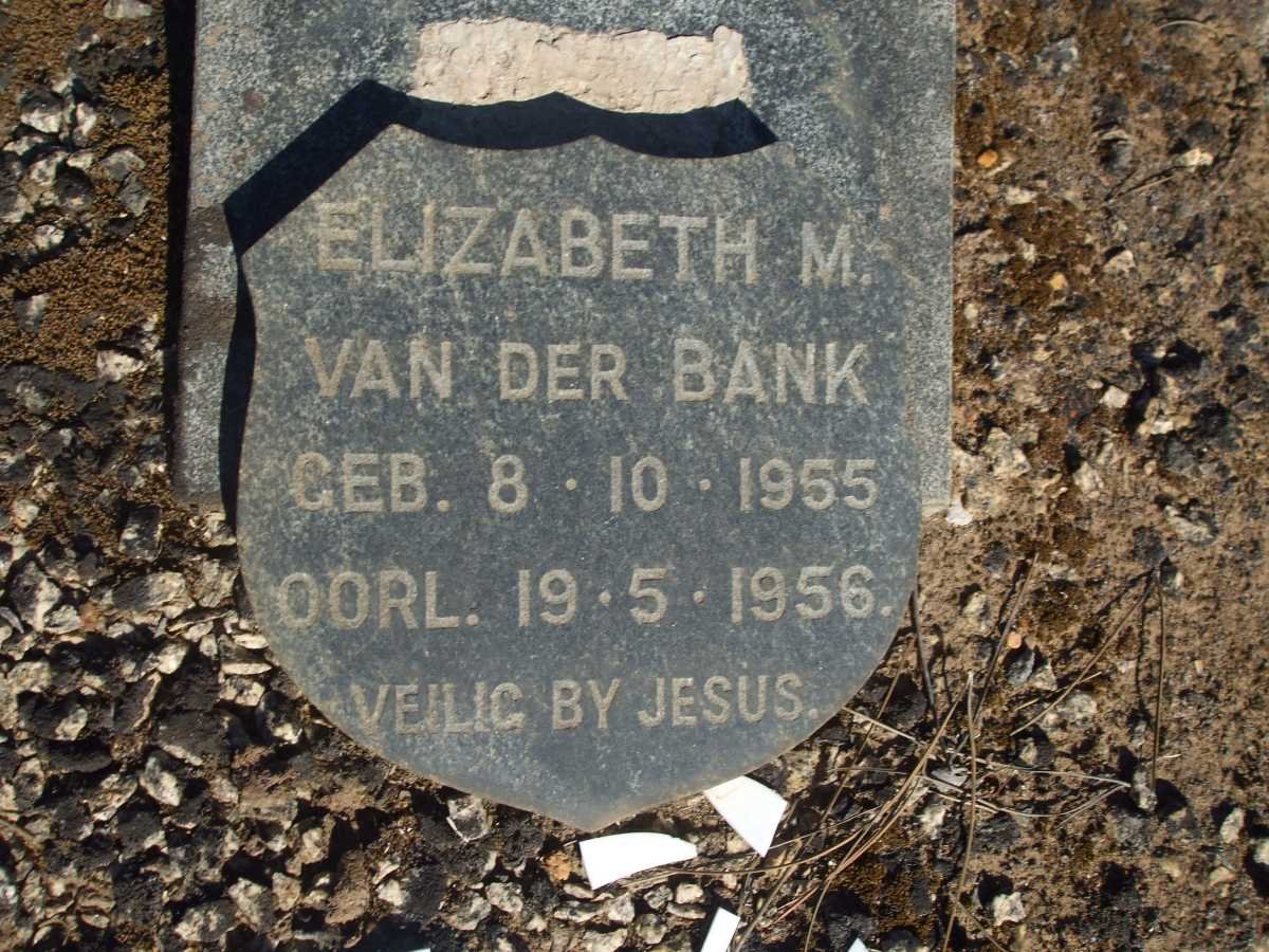 BANK Elizabeth M., van der 1955-1956