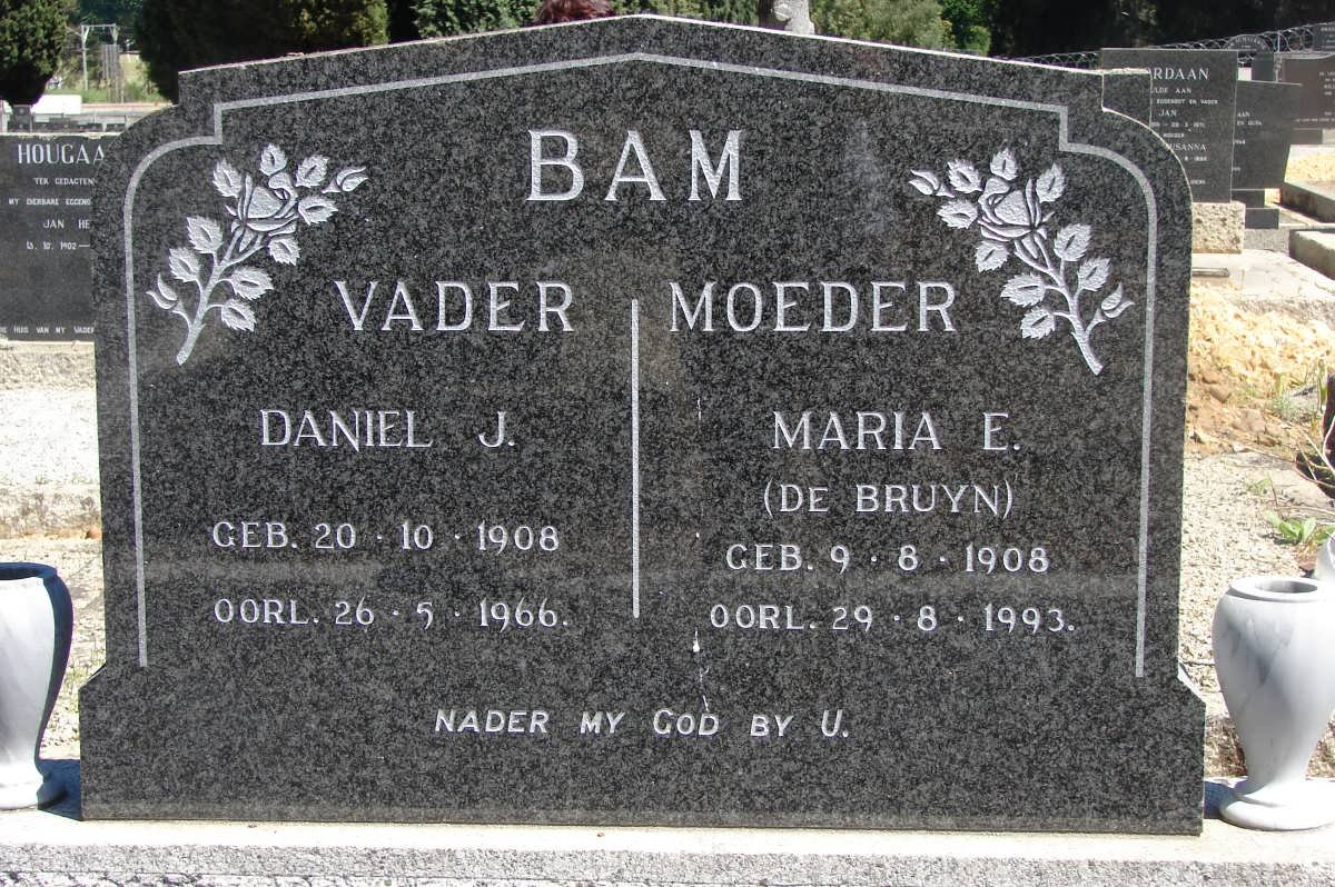 BAM Daniel J. 1908-1966 &amp; Maria E. DE BRUYN 1908-1993