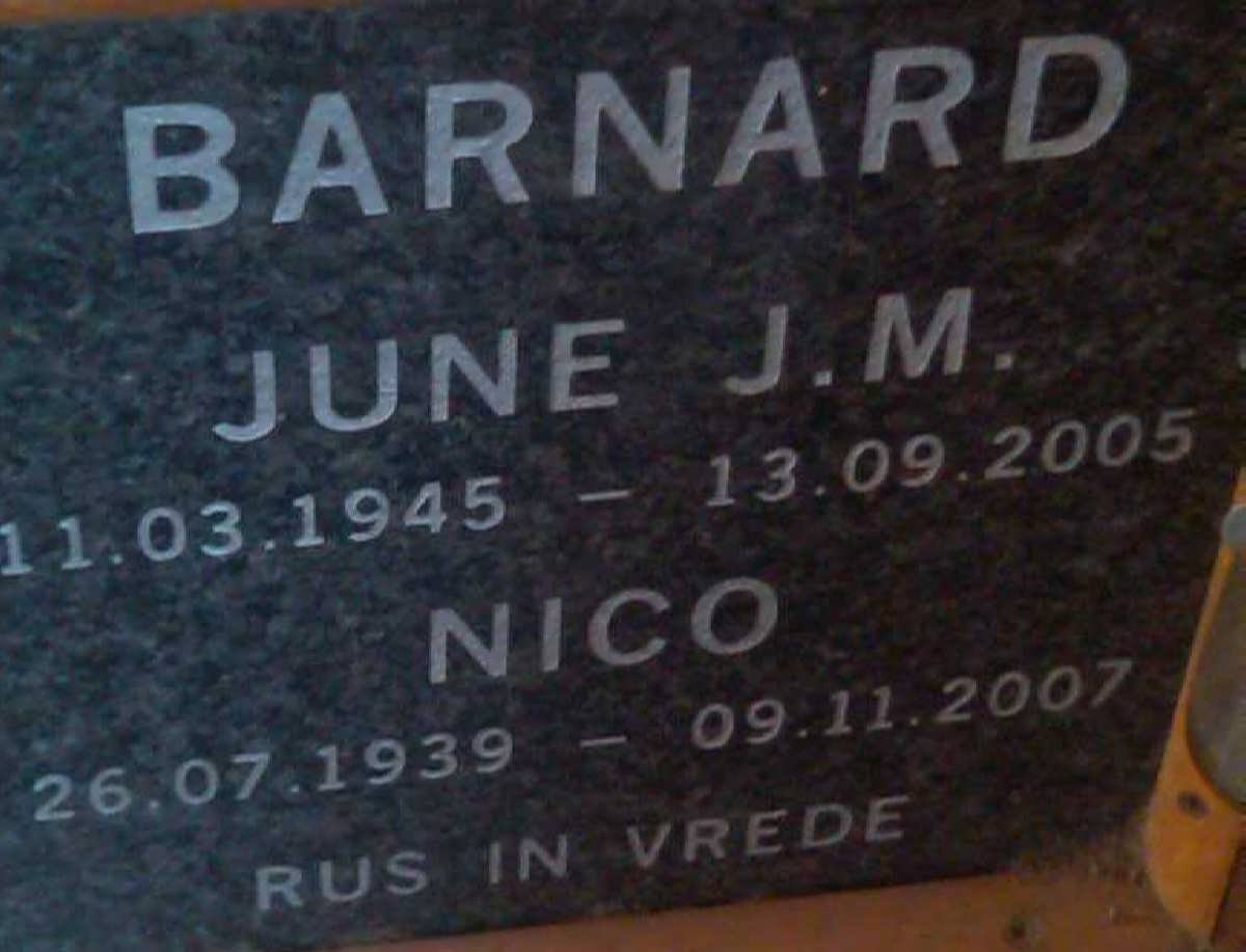 BARNARD Nico 1939-2007 &amp; June J.M. 1945-2005